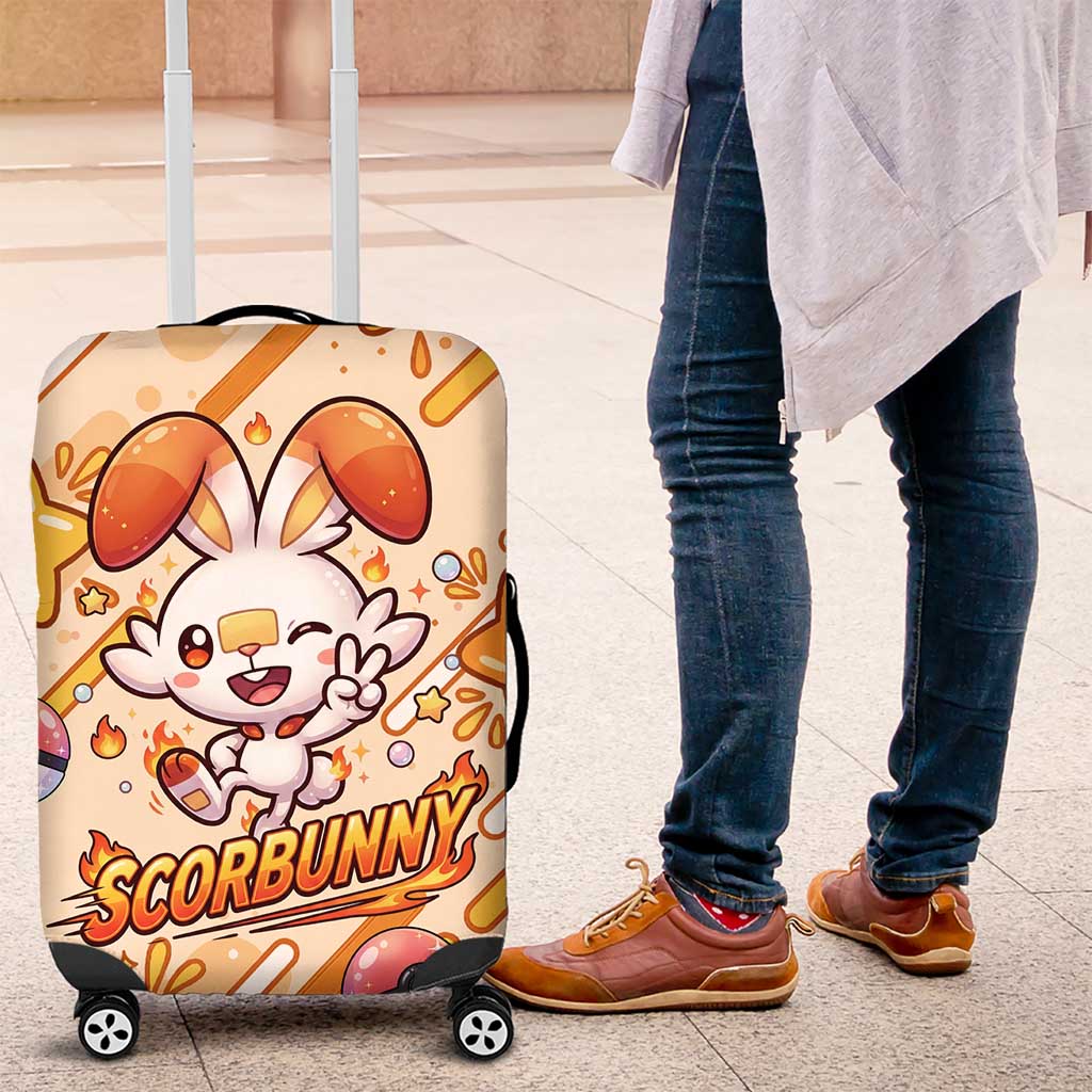 Scorbunny Luggage Cover Energetic Fire Starburst Art
