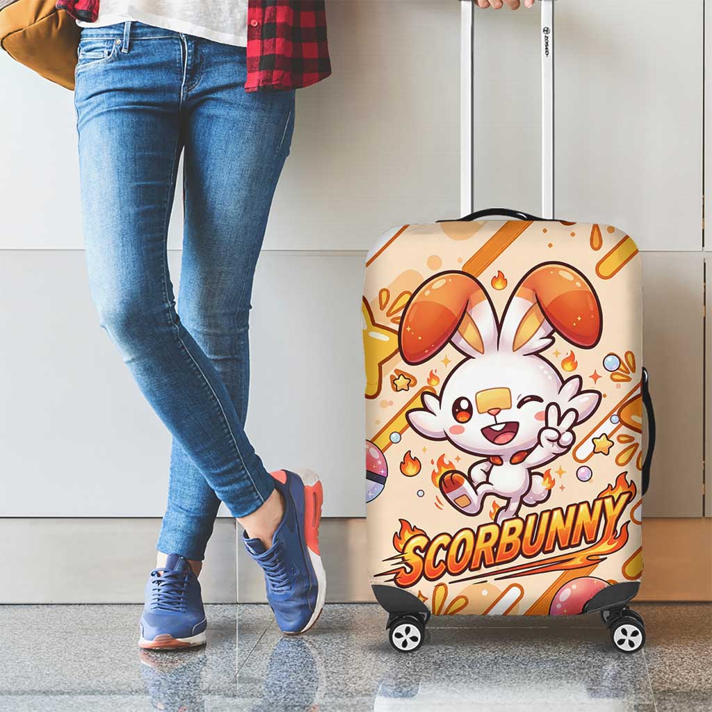 Scorbunny Luggage Cover Energetic Fire Starburst Art