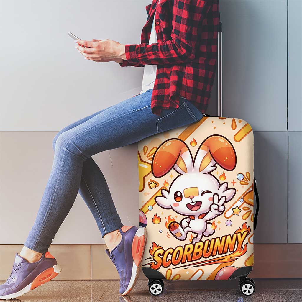 Scorbunny Luggage Cover Energetic Fire Starburst Art