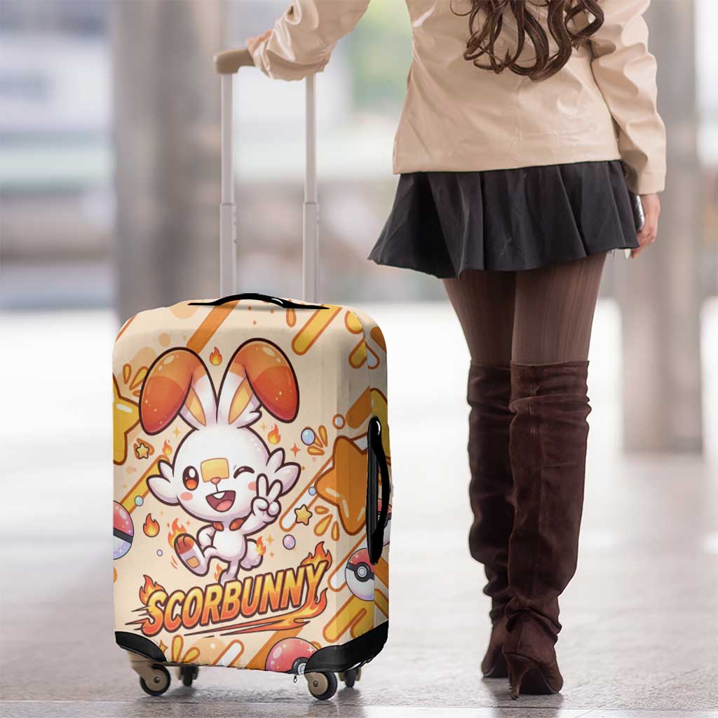Scorbunny Luggage Cover Energetic Fire Starburst Art