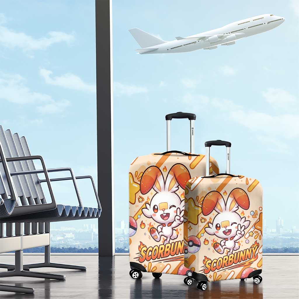 Scorbunny Luggage Cover Energetic Fire Starburst Art