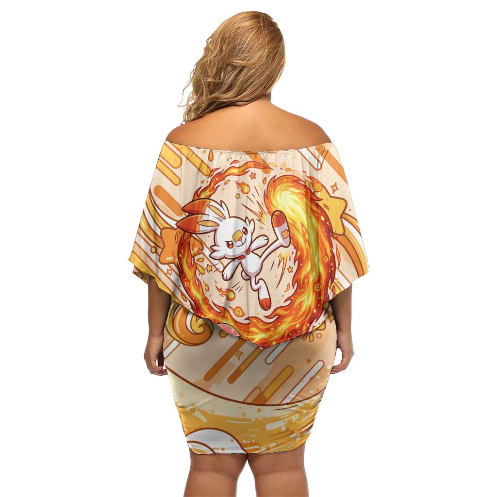 Scorbunny Off Shoulder Short Dress Energetic Fire Starburst Art