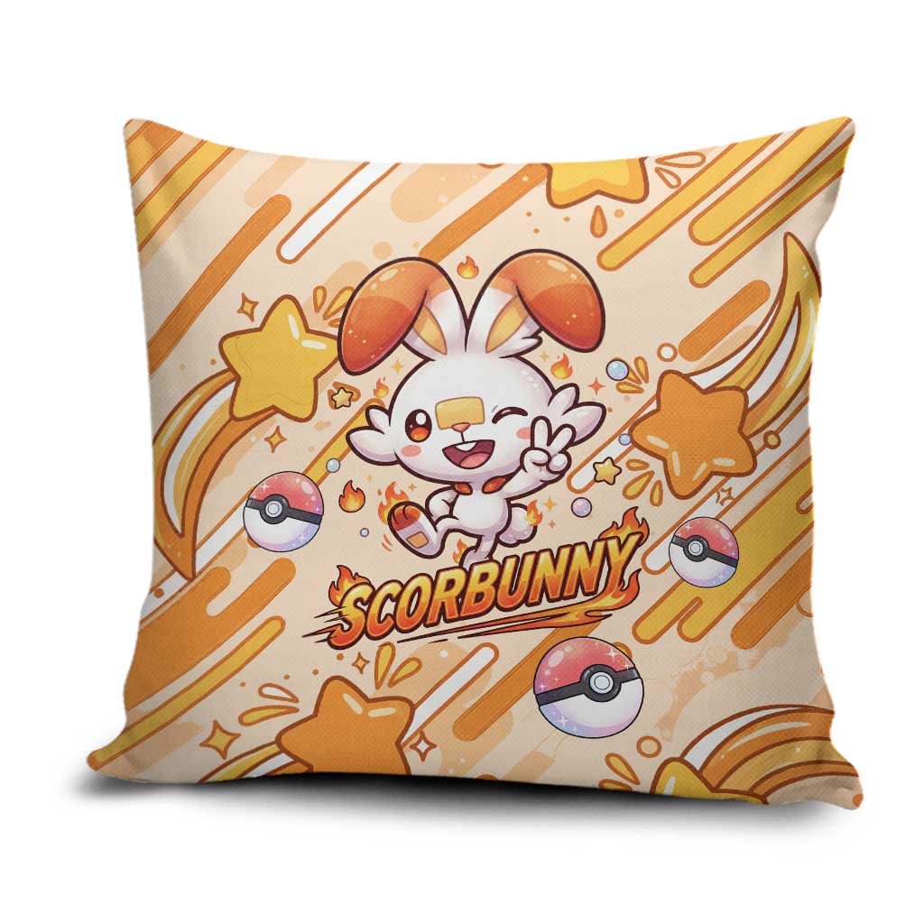 Scorbunny Pillow Cover Energetic Fire Starburst Art