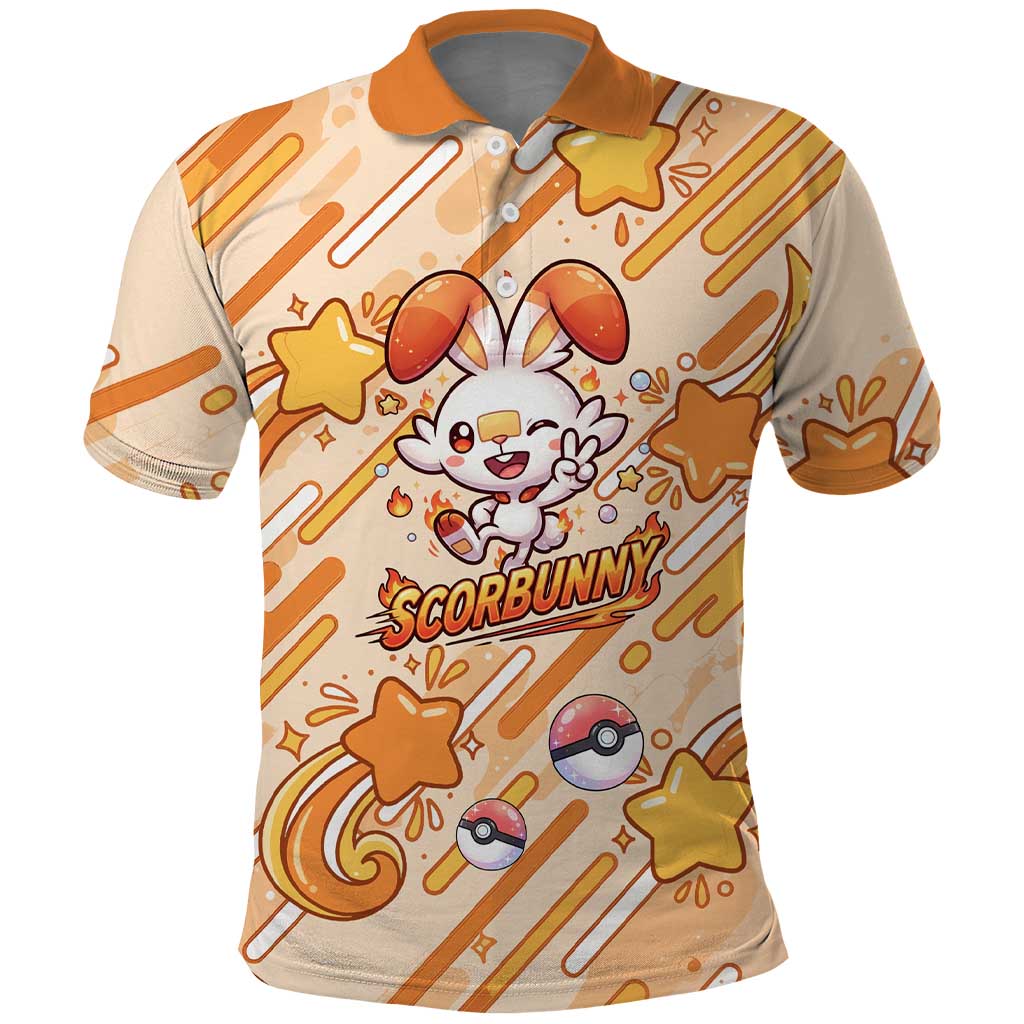 Scorbunny Polo Shirt Energetic Fire Starburst Art