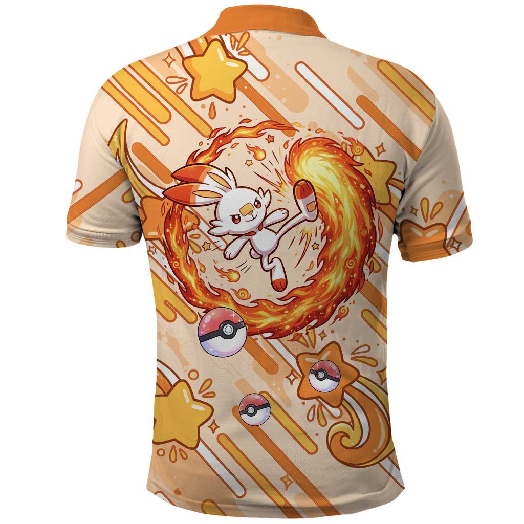 Scorbunny Polo Shirt Energetic Fire Starburst Art