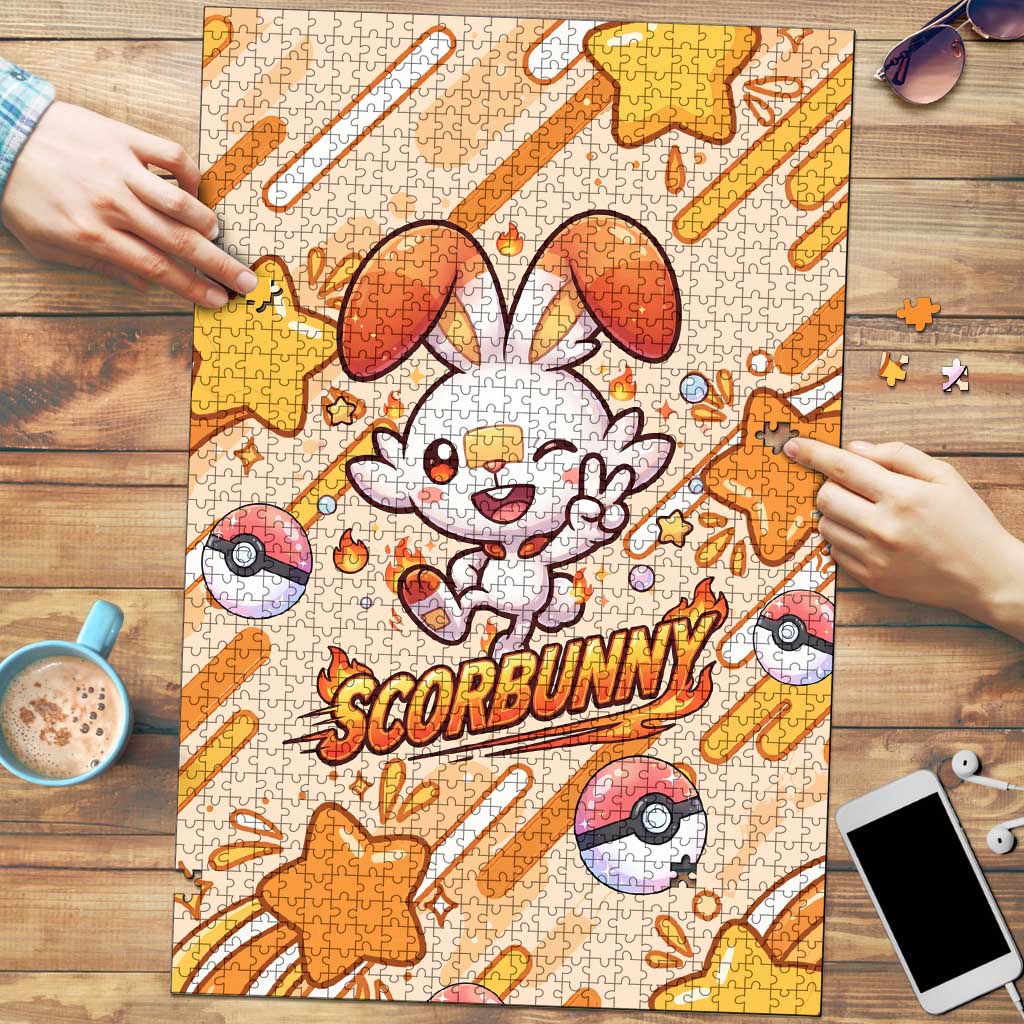 Scorbunny Puzzle Energetic Fire Starburst Art
