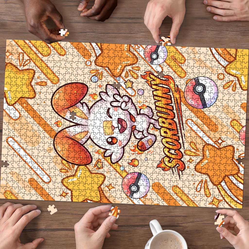 Scorbunny Puzzle Energetic Fire Starburst Art