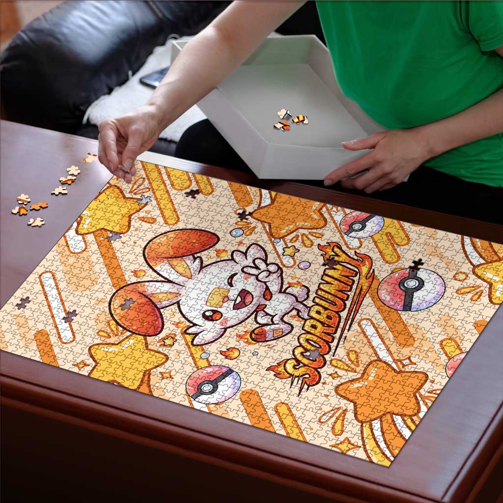 Scorbunny Puzzle Energetic Fire Starburst Art