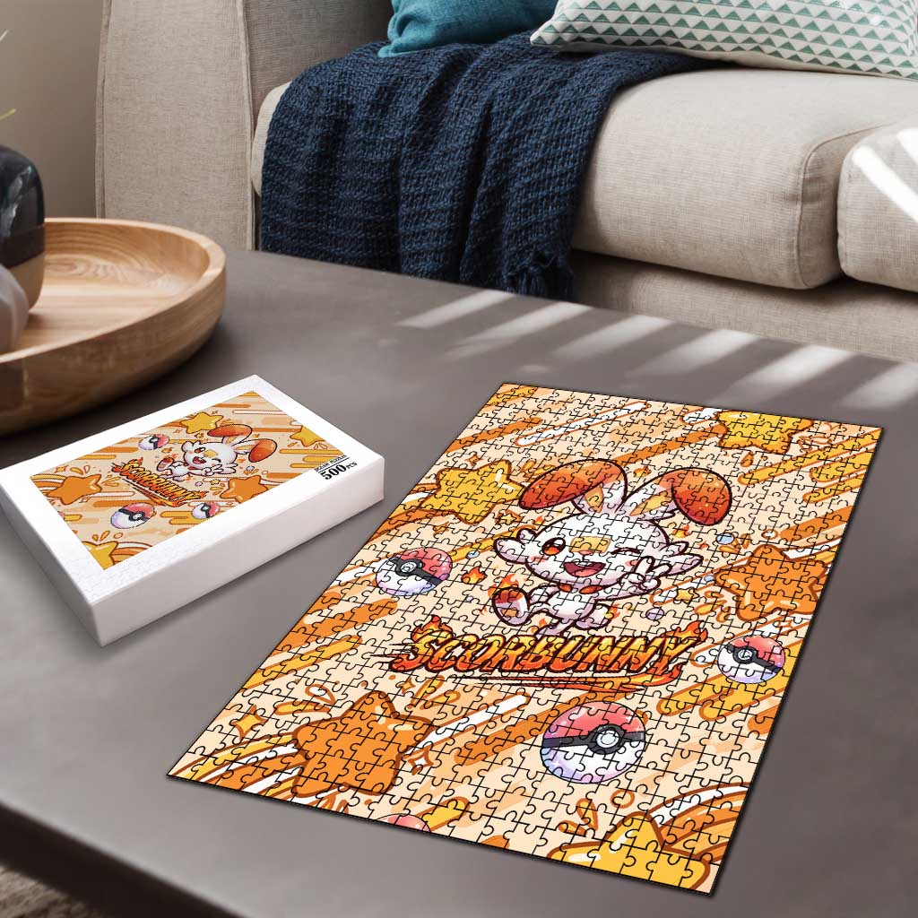 Scorbunny Puzzle Energetic Fire Starburst Art