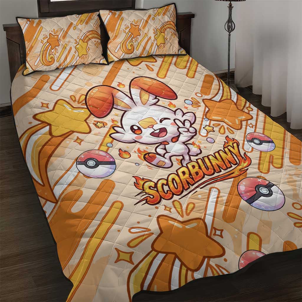 Scorbunny Quilt Bed Set Energetic Fire Starburst Art