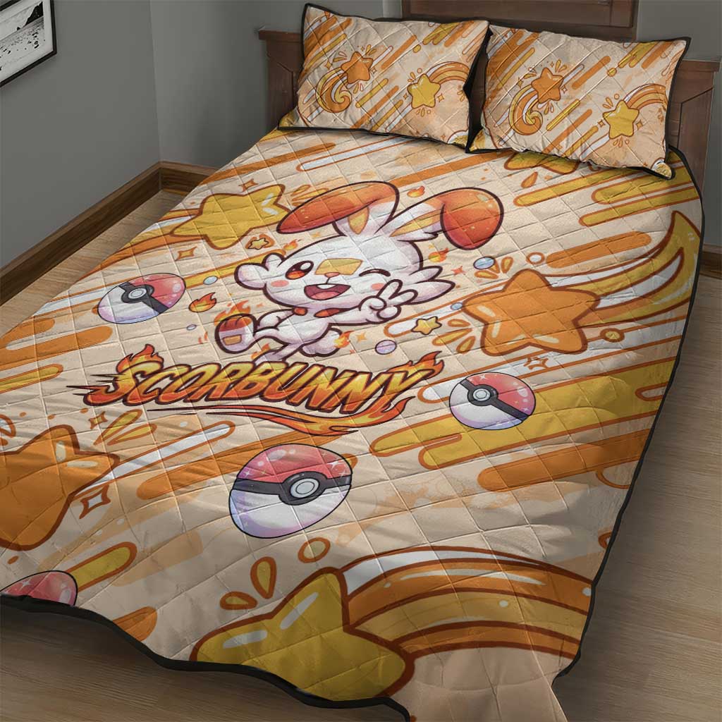 Scorbunny Quilt Bed Set Energetic Fire Starburst Art