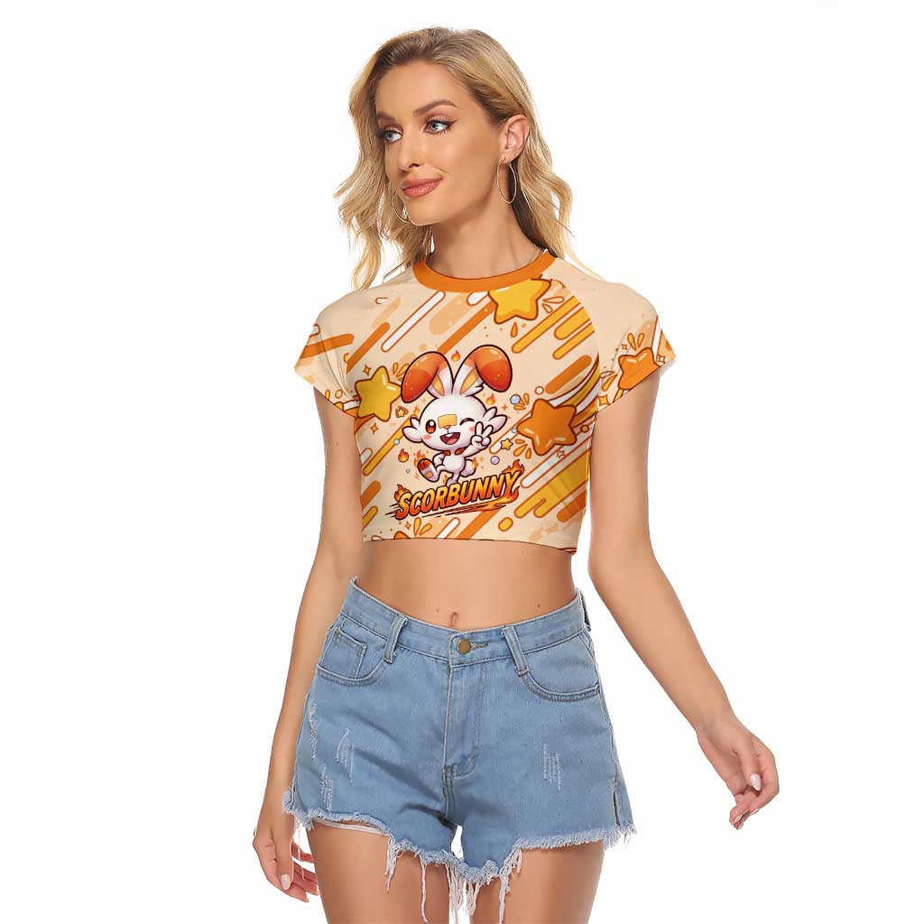 Scorbunny Raglan Cropped T Shirt Energetic Fire Starburst Art