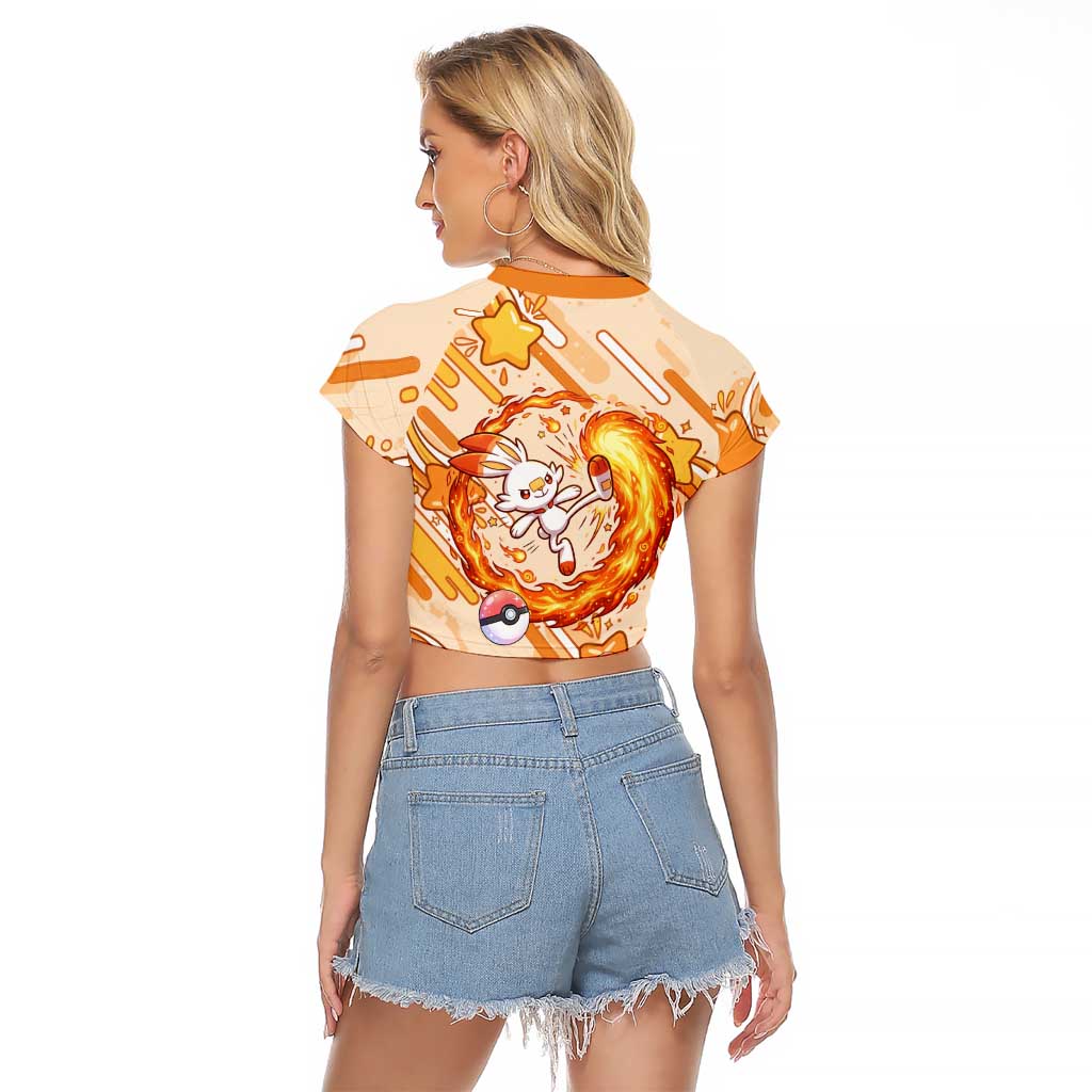 Scorbunny Raglan Cropped T Shirt Energetic Fire Starburst Art