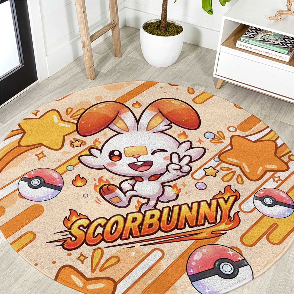 Scorbunny Round Carpet Energetic Fire Starburst Art