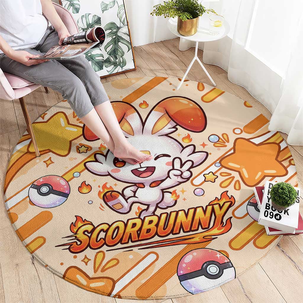 Scorbunny Round Carpet Energetic Fire Starburst Art