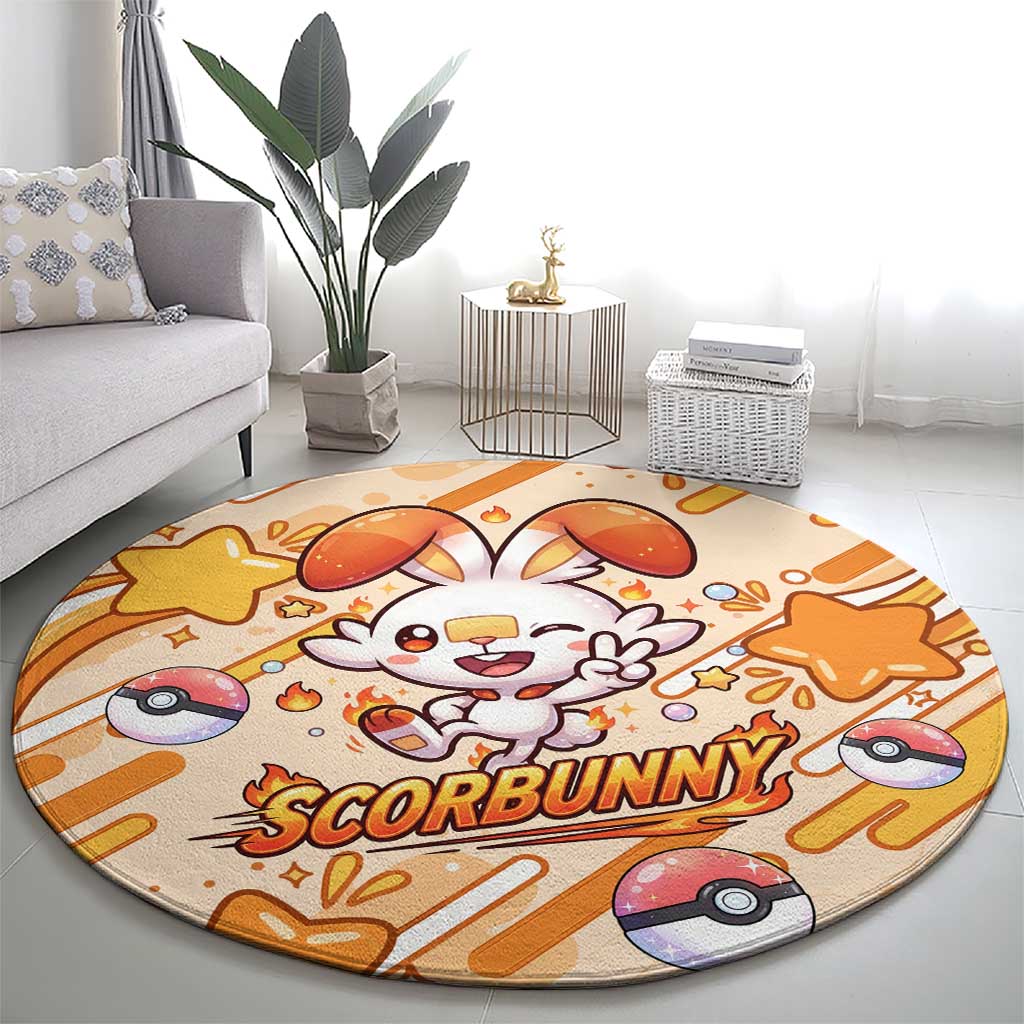 Scorbunny Round Carpet Energetic Fire Starburst Art