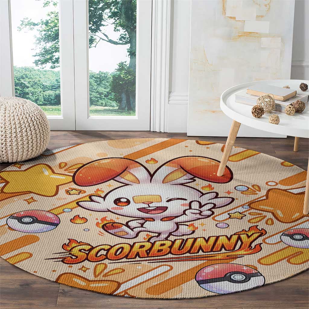 Scorbunny Round Carpet Energetic Fire Starburst Art