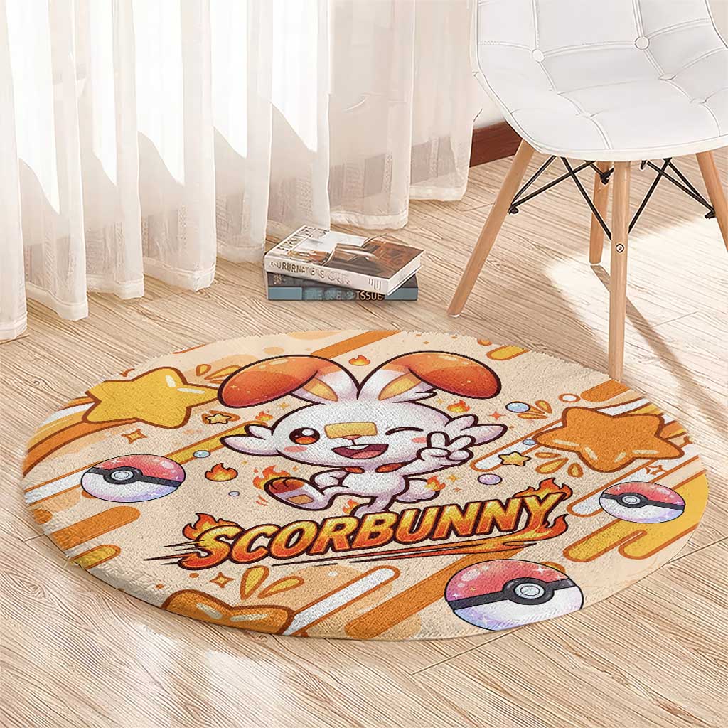 Scorbunny Round Carpet Energetic Fire Starburst Art