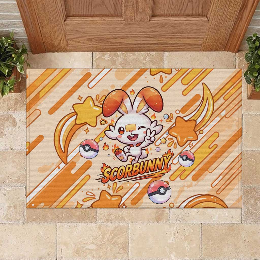 Scorbunny Rubber Doormat Energetic Fire Starburst Art