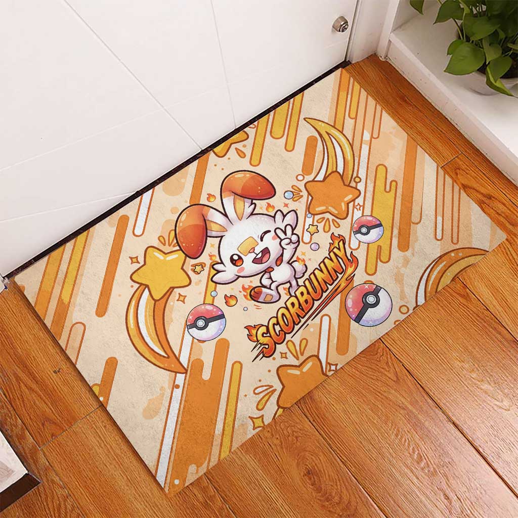 Scorbunny Rubber Doormat Energetic Fire Starburst Art