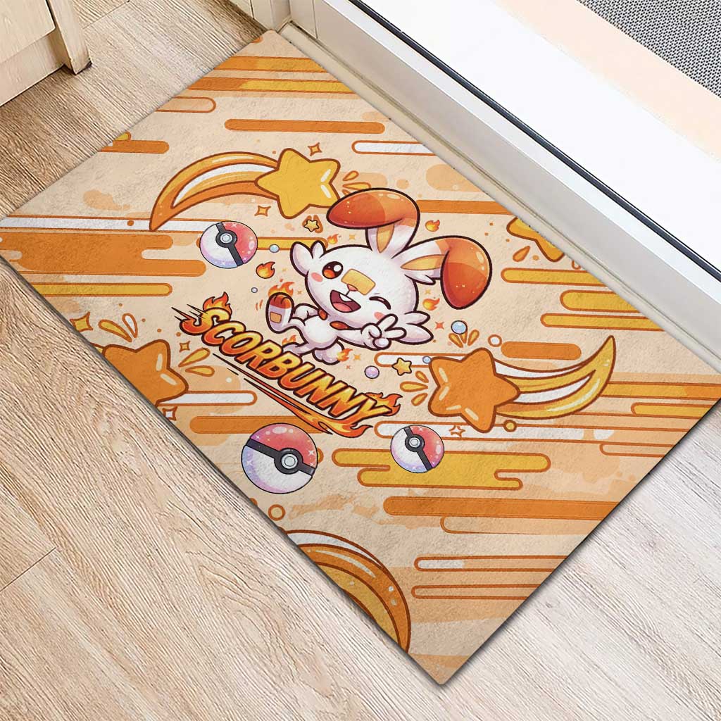 Scorbunny Rubber Doormat Energetic Fire Starburst Art