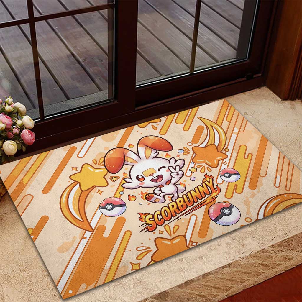 Scorbunny Rubber Doormat Energetic Fire Starburst Art