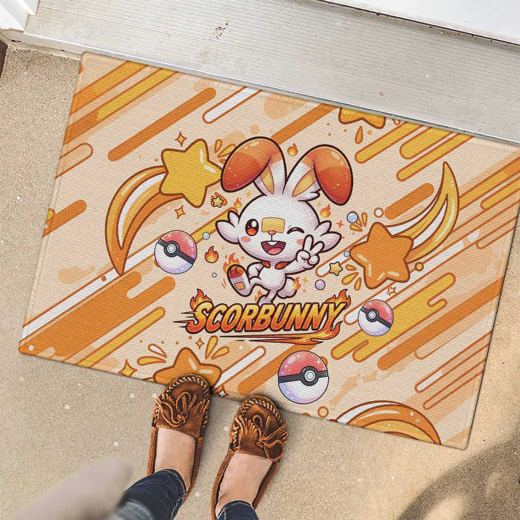 Scorbunny Rubber Doormat Energetic Fire Starburst Art