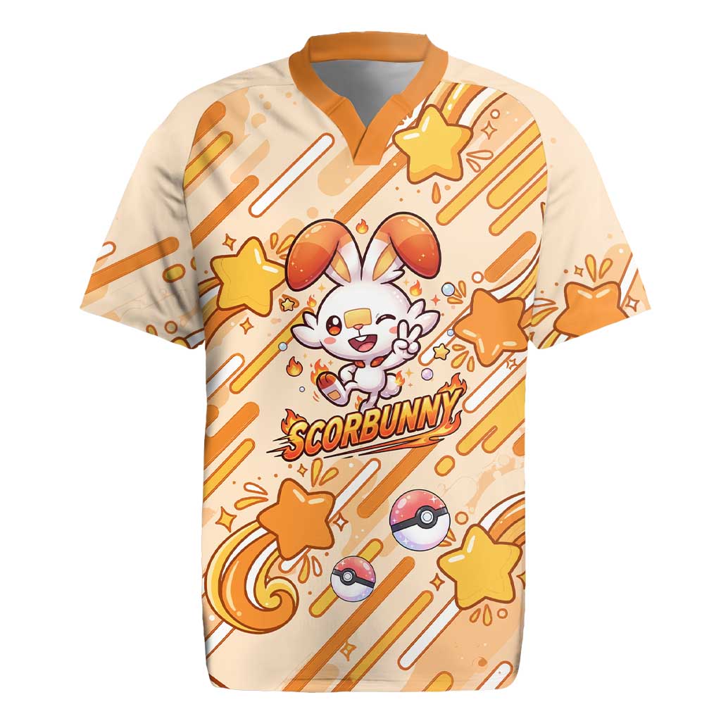 Scorbunny Rugby Jersey Energetic Fire Starburst Art