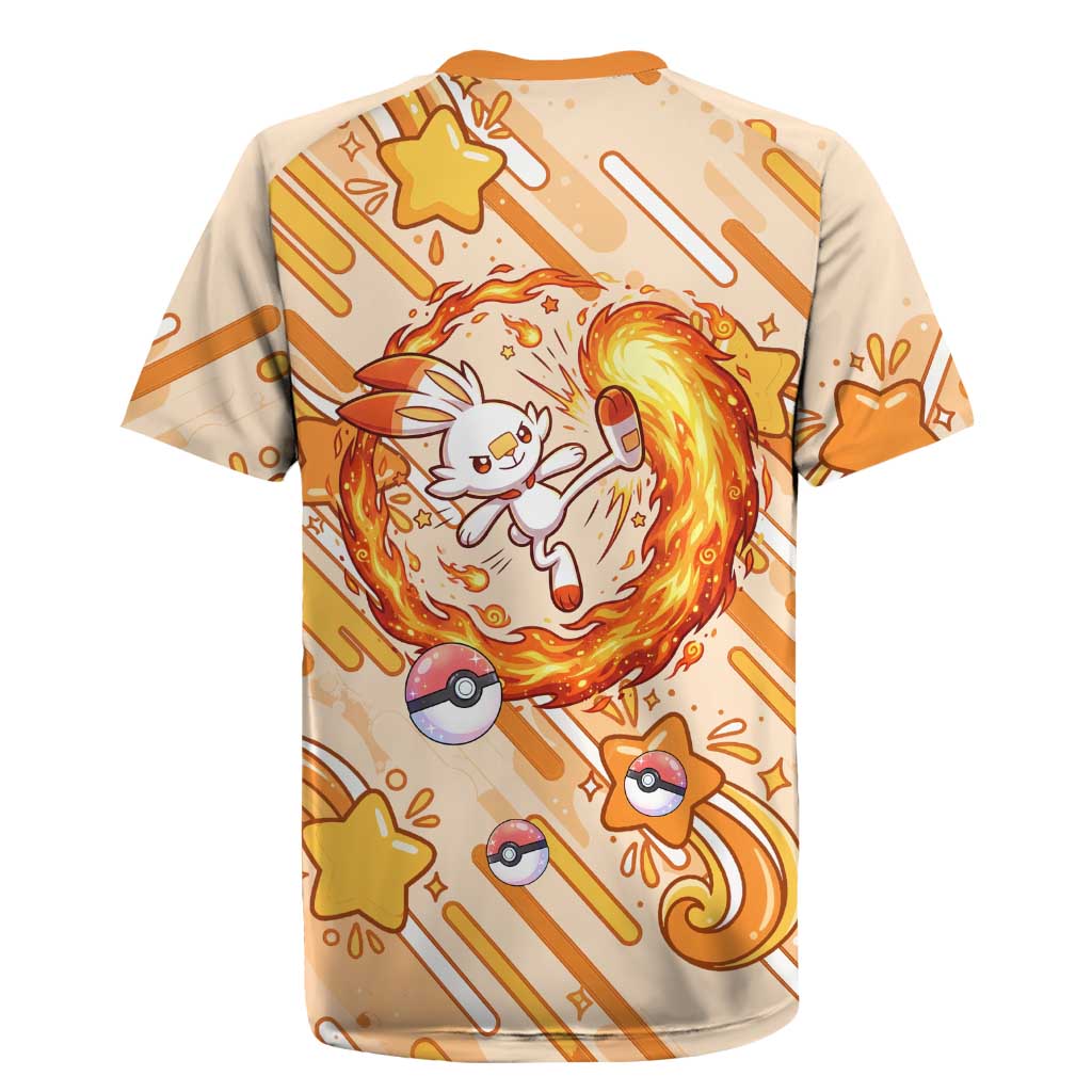 Scorbunny Rugby Jersey Energetic Fire Starburst Art