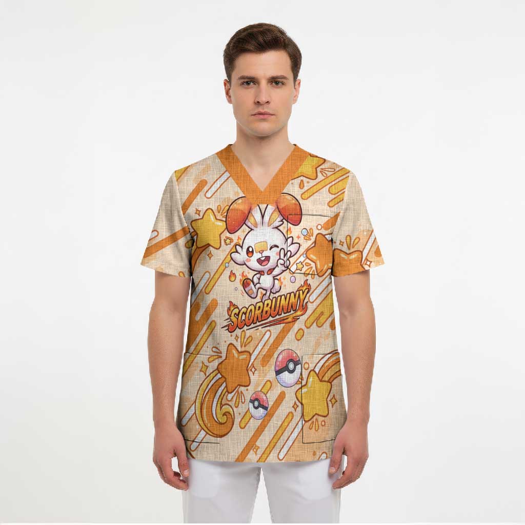 Scorbunny Scrub Top Energetic Fire Starburst Art