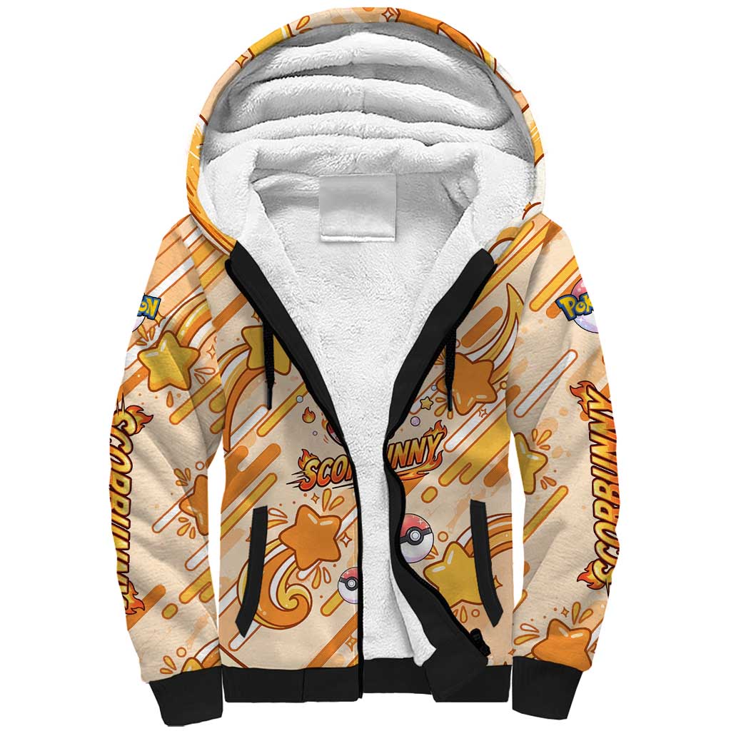 Scorbunny Sherpa Hoodie Energetic Fire Starburst Art
