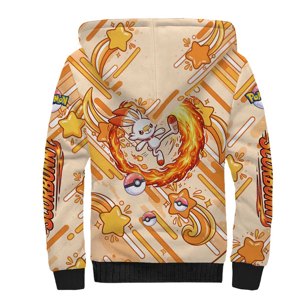 Scorbunny Sherpa Hoodie Energetic Fire Starburst Art