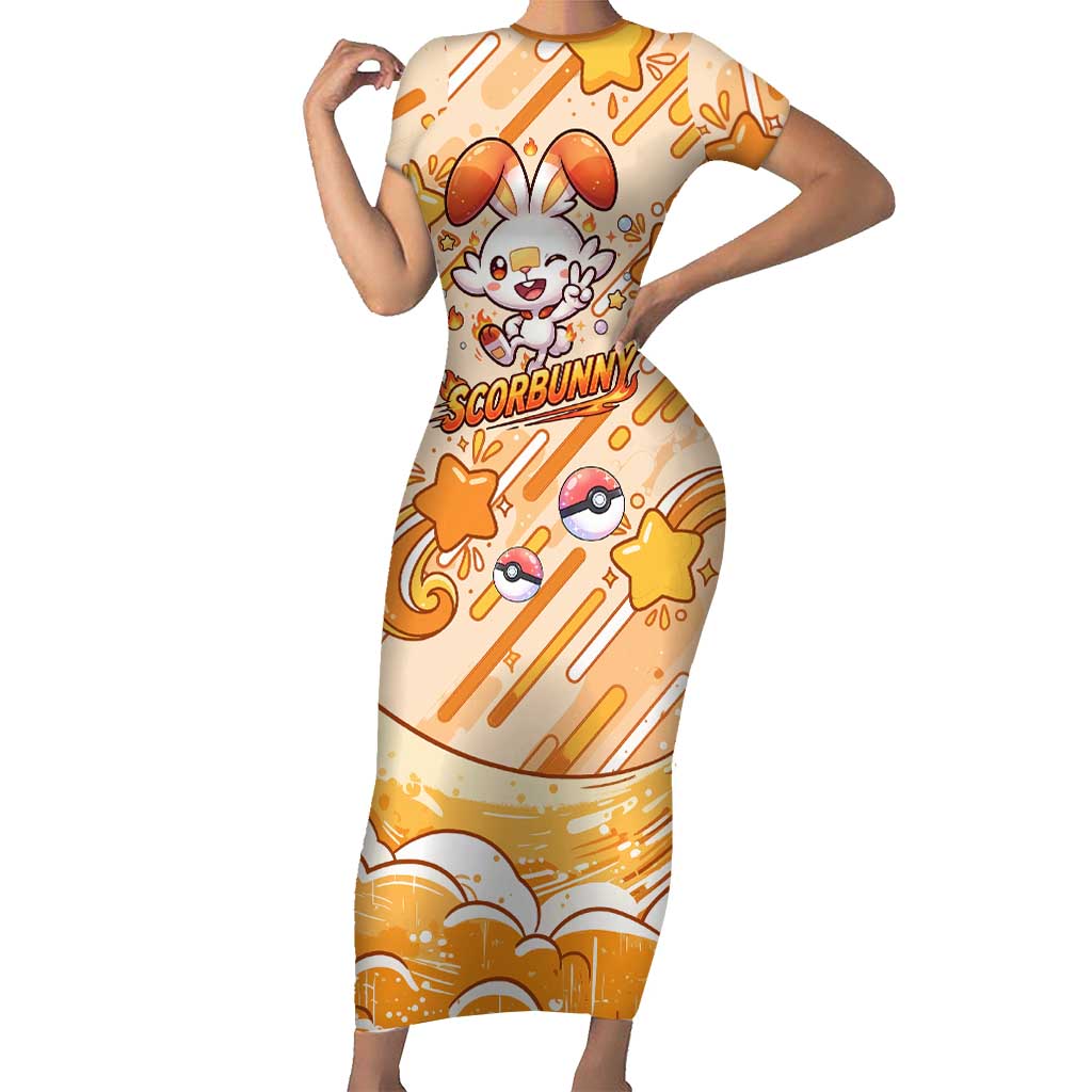 Scorbunny Short Sleeve Bodycon Dress Energetic Fire Starburst Art