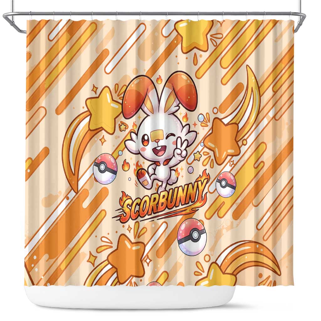 Scorbunny Shower Curtain Energetic Fire Starburst Art