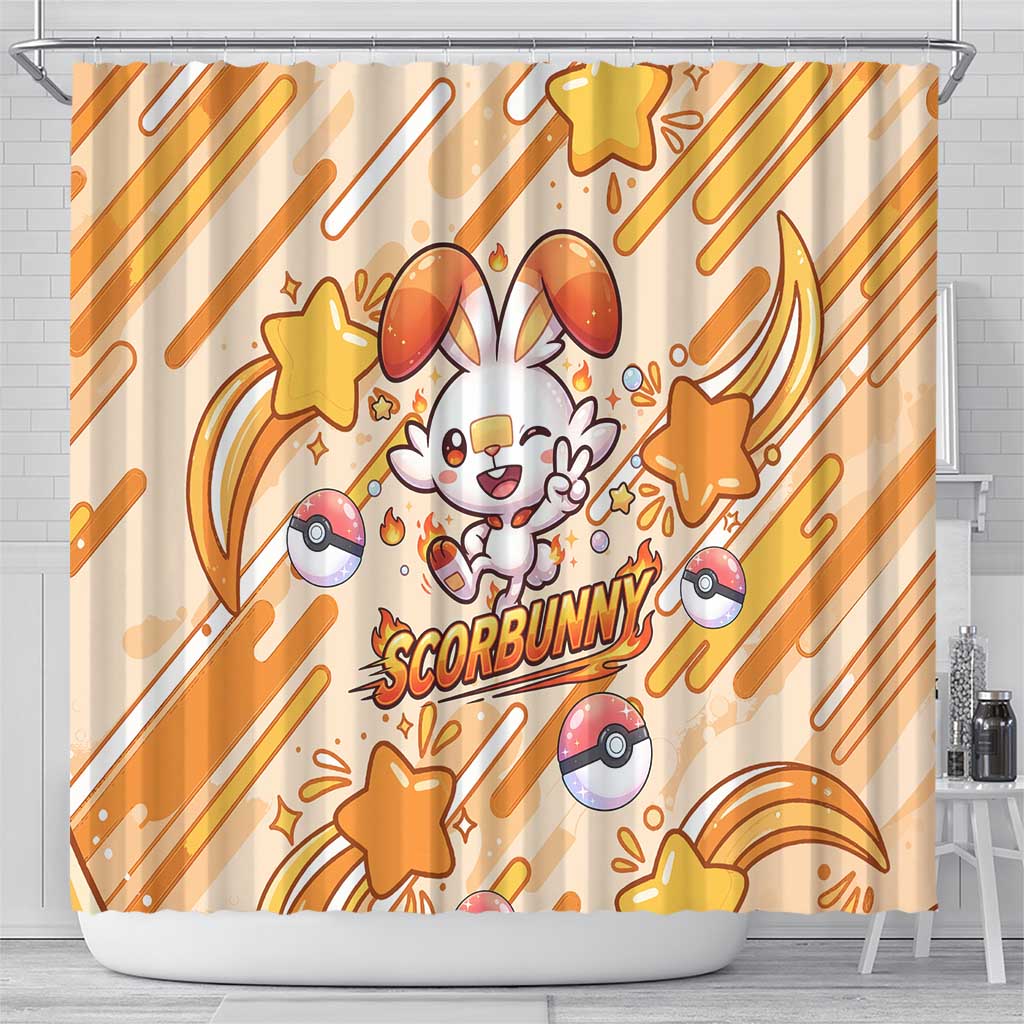 Scorbunny Shower Curtain Energetic Fire Starburst Art