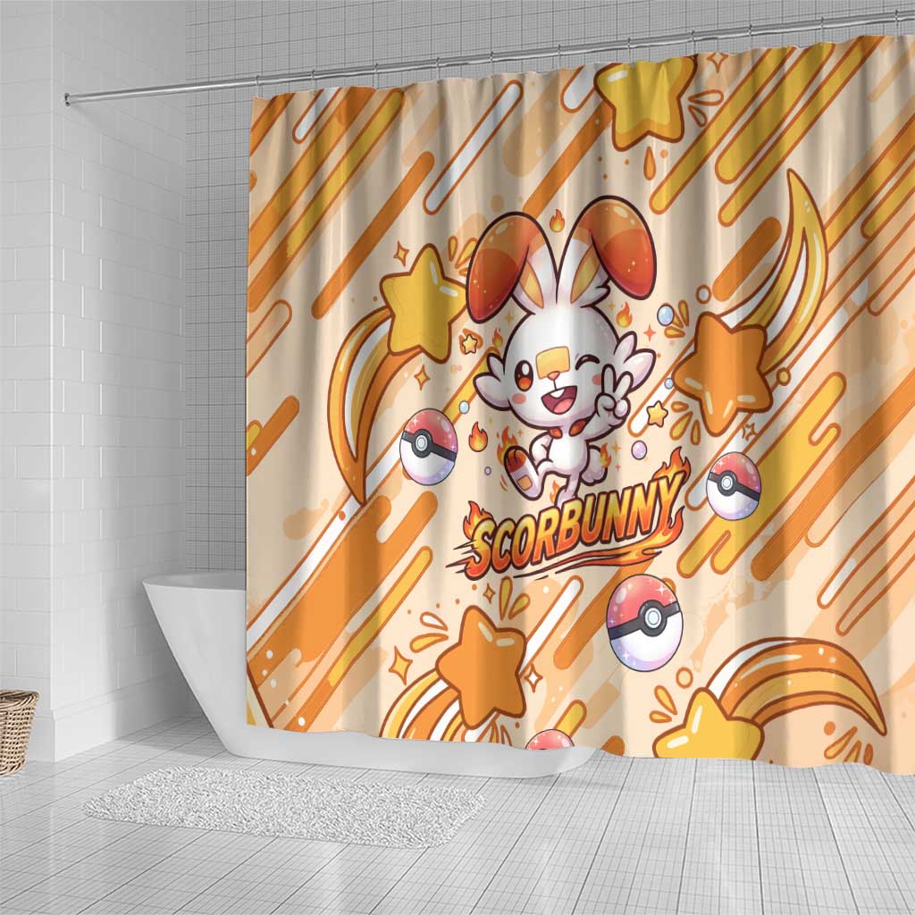 Scorbunny Shower Curtain Energetic Fire Starburst Art