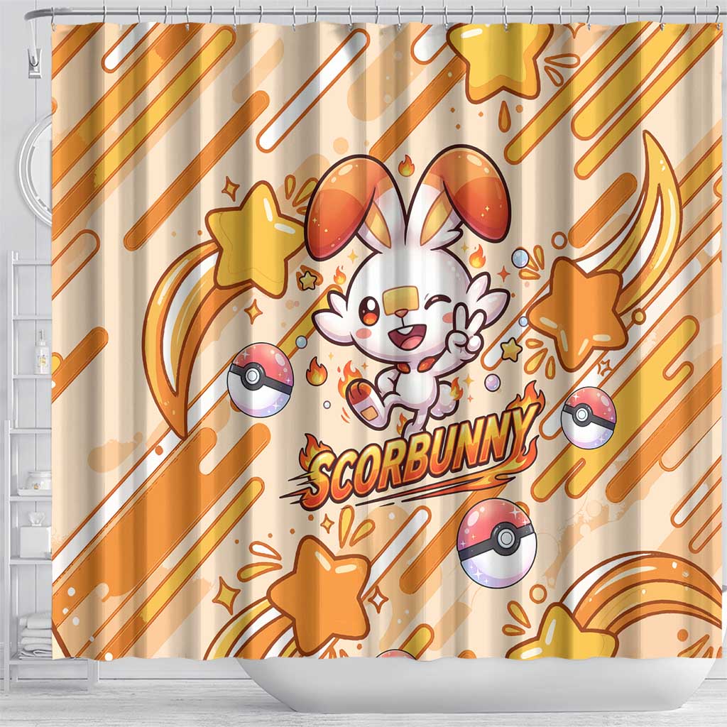 Scorbunny Shower Curtain Energetic Fire Starburst Art