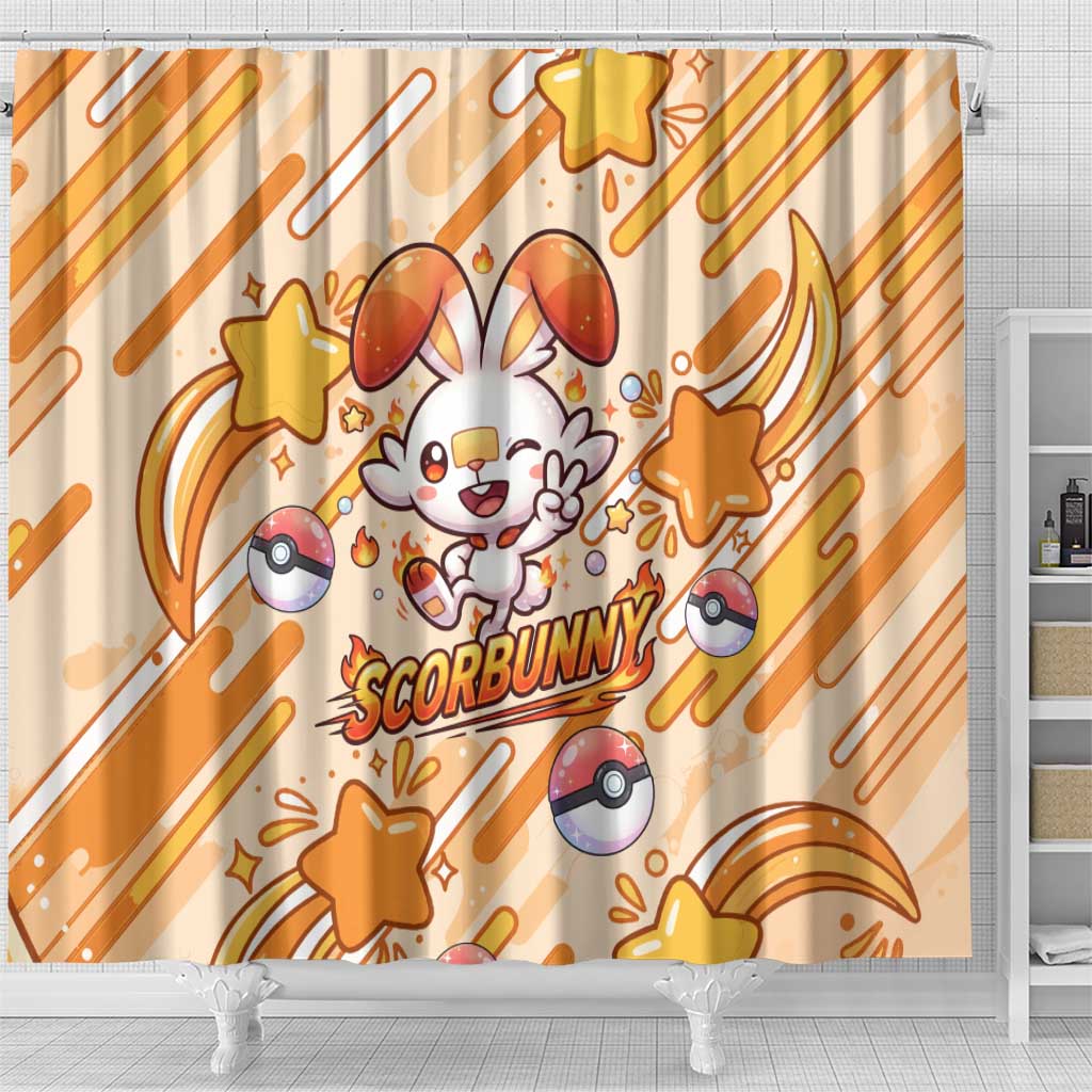 Scorbunny Shower Curtain Energetic Fire Starburst Art