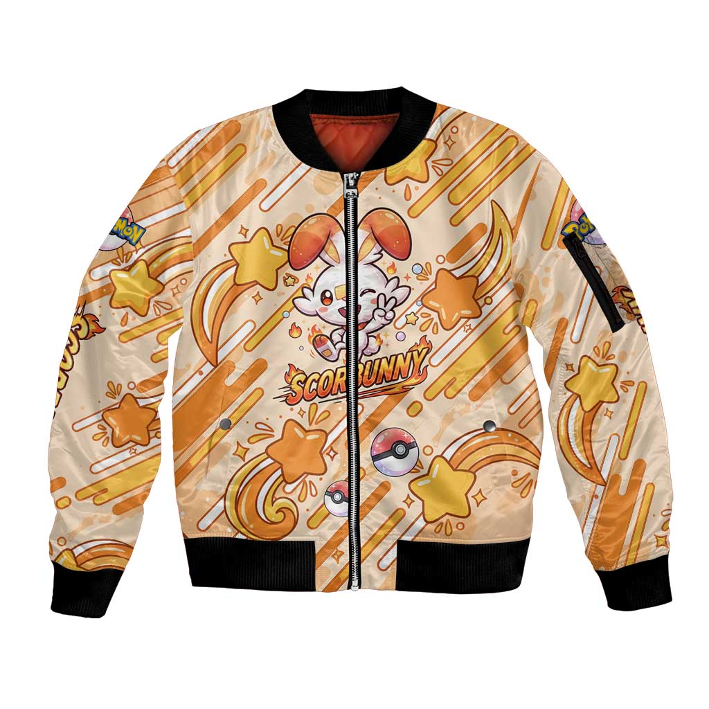 Scorbunny Sleeve Zip Bomber Jacket Energetic Fire Starburst Art