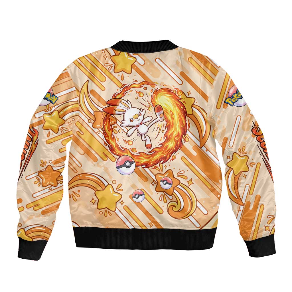 Scorbunny Sleeve Zip Bomber Jacket Energetic Fire Starburst Art