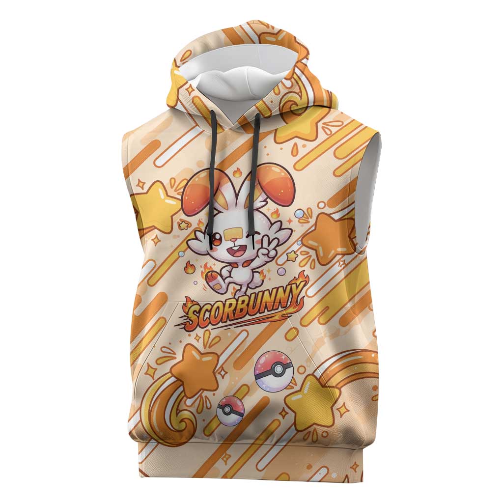 Scorbunny Sleeveless Hoodie Energetic Fire Starburst Art