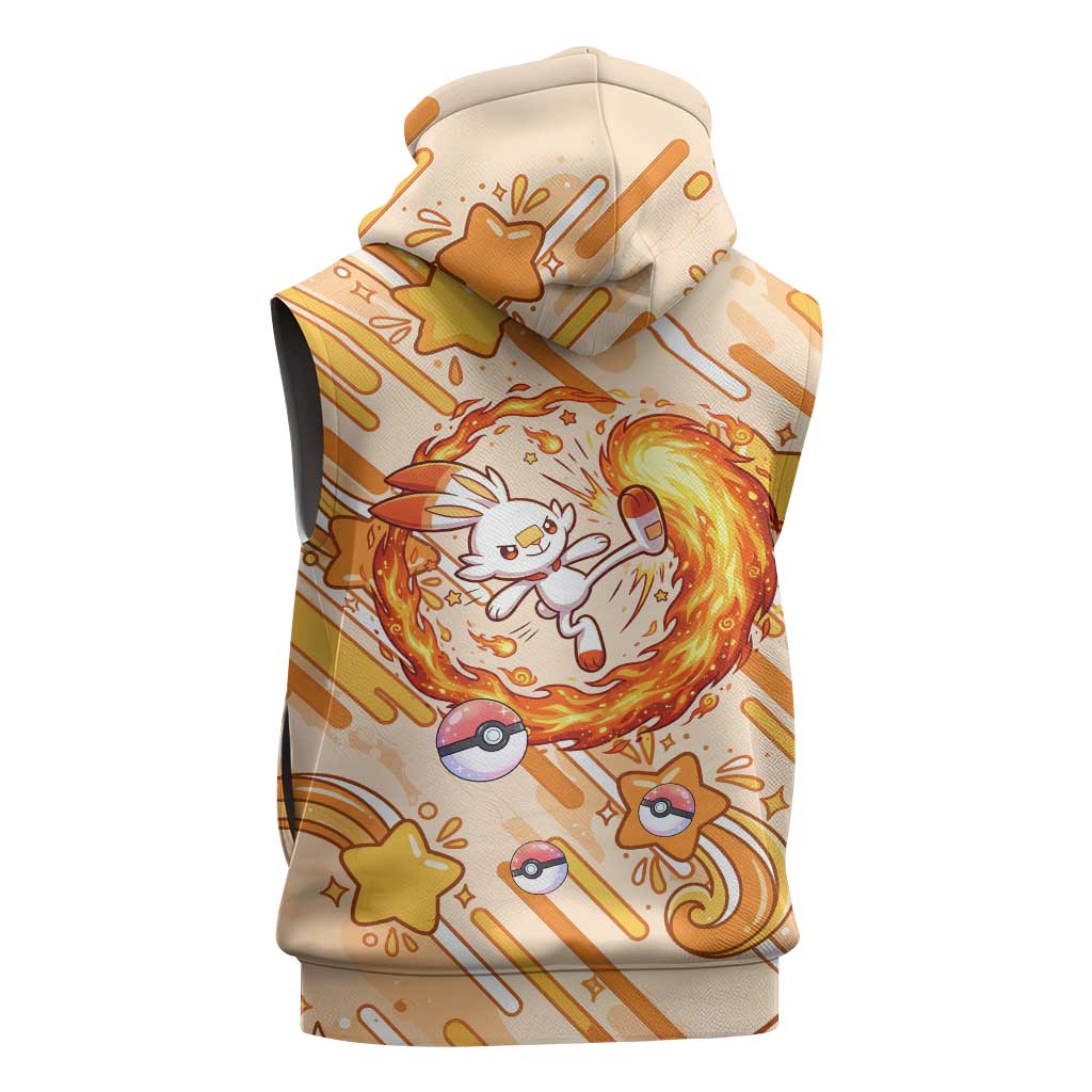Scorbunny Sleeveless Hoodie Energetic Fire Starburst Art