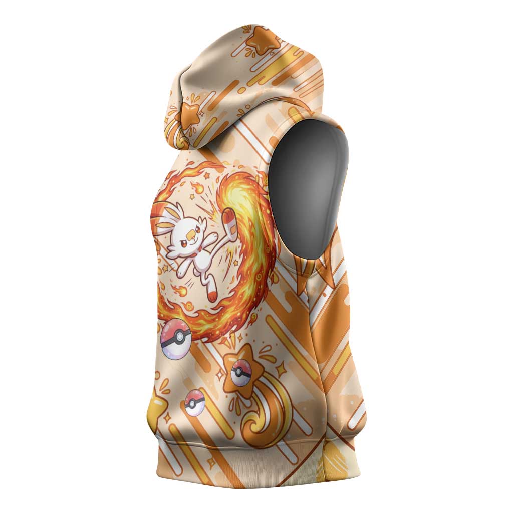 Scorbunny Sleeveless Hoodie Energetic Fire Starburst Art