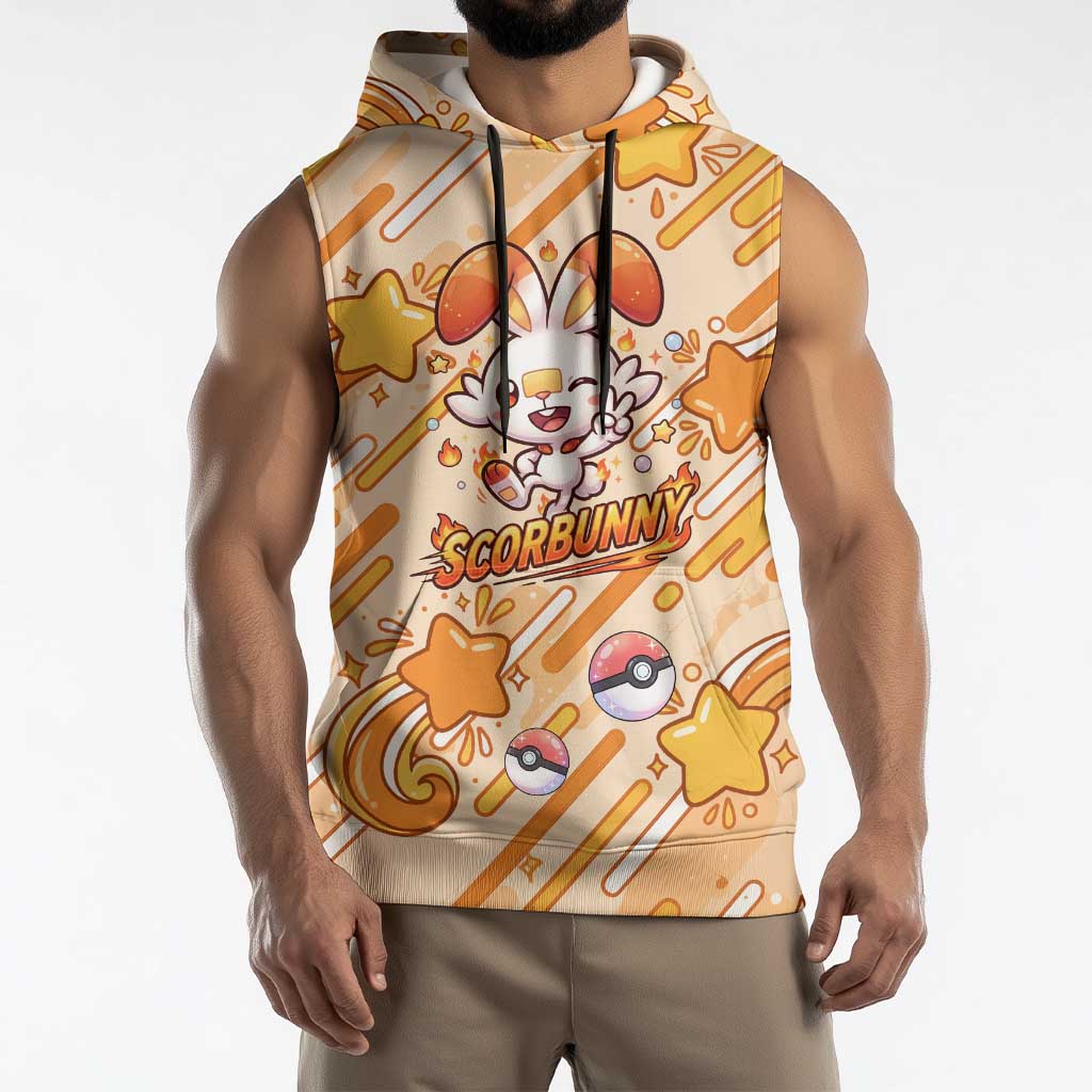 Scorbunny Sleeveless Hoodie Energetic Fire Starburst Art