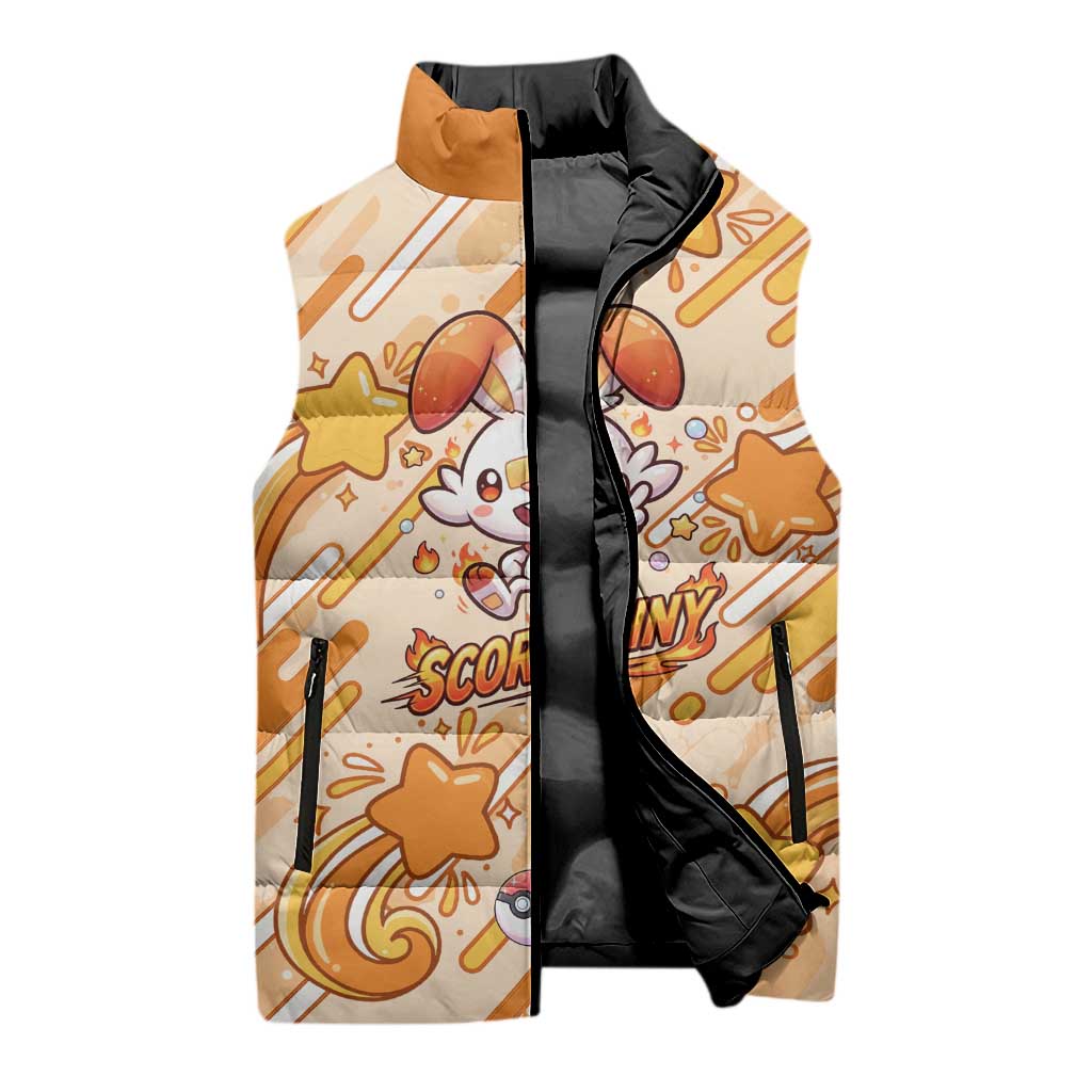 Scorbunny Sleeveless Puffer Jacket Energetic Fire Starburst Art