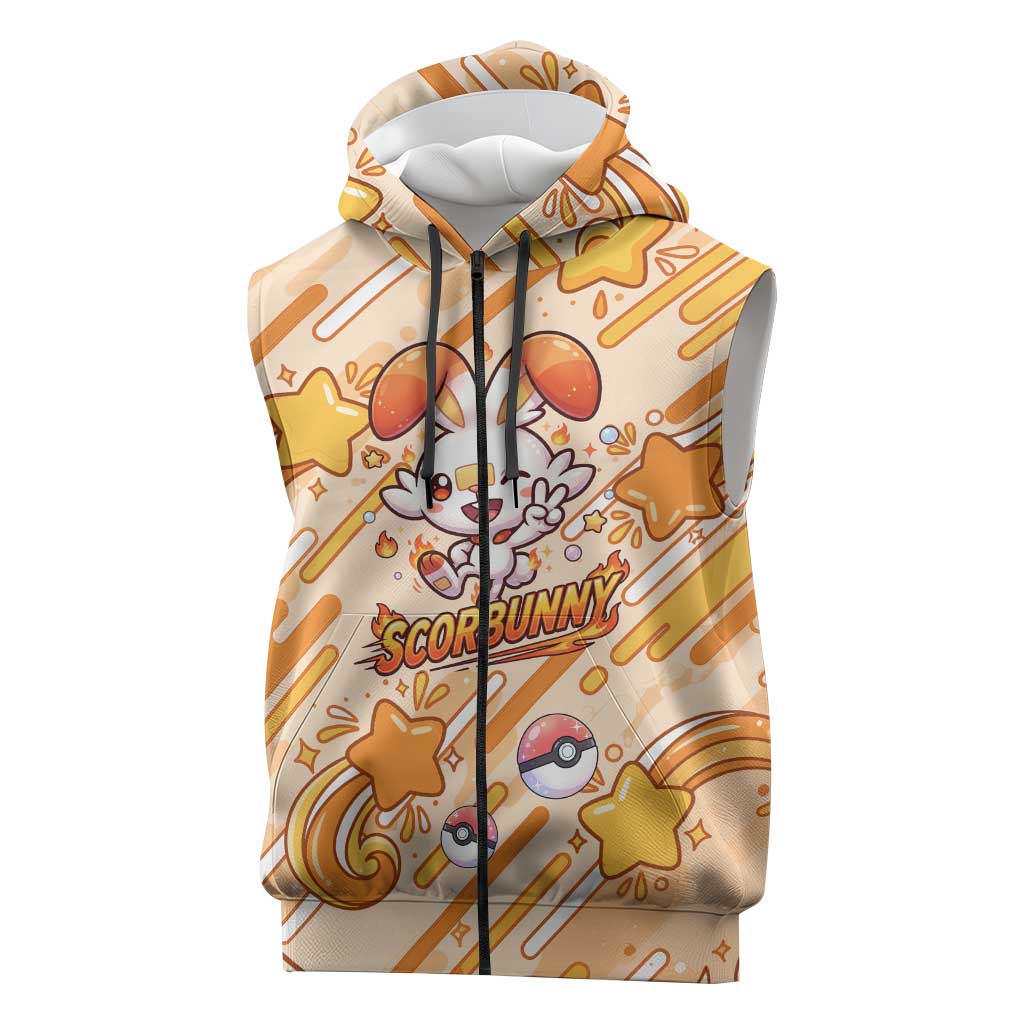Scorbunny Sleeveless Zip Hoodie Energetic Fire Starburst Art