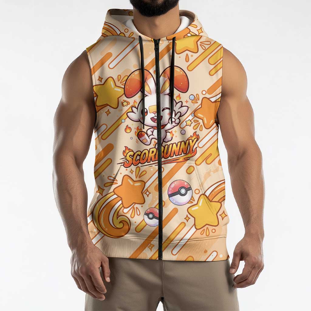 Scorbunny Sleeveless Zip Hoodie Energetic Fire Starburst Art