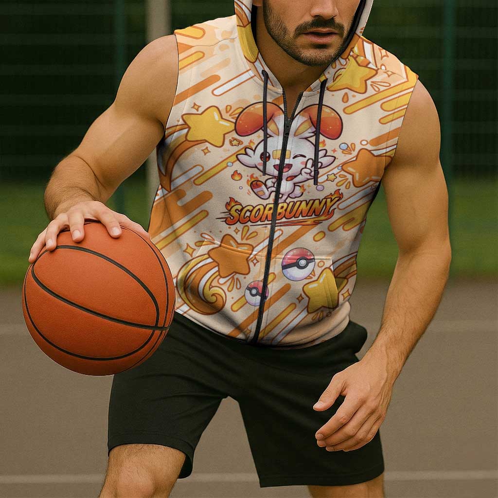 Scorbunny Sleeveless Zip Hoodie Energetic Fire Starburst Art