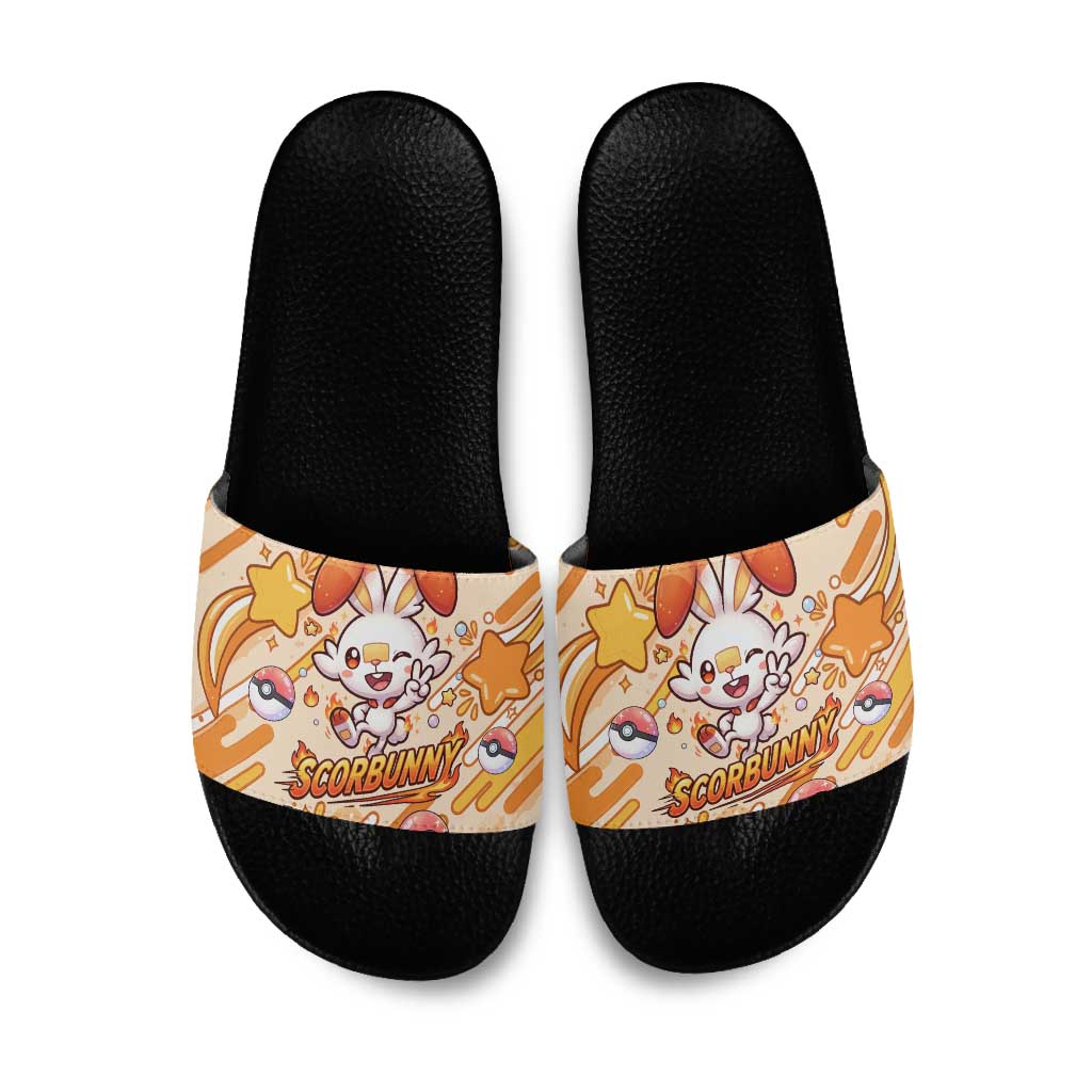 Scorbunny Slide Sandals Energetic Fire Starburst Art