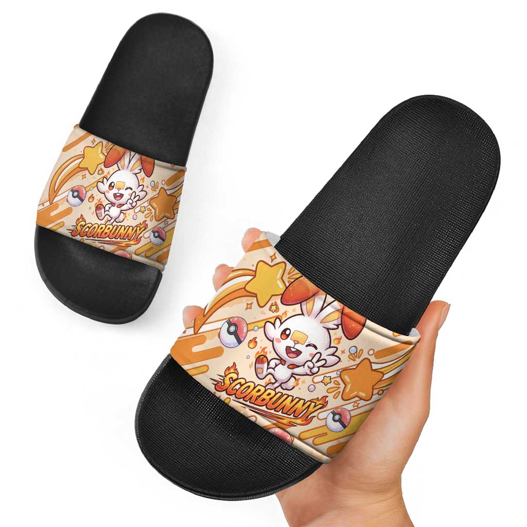 Scorbunny Slide Sandals Energetic Fire Starburst Art